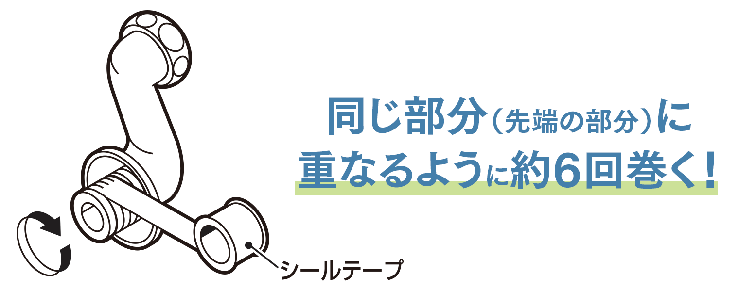 同じ部分（先端の部分）に重なるように約６回巻く！