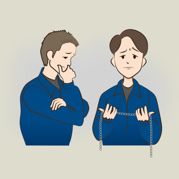 チェーンを手に困っている男性2人のイラスト