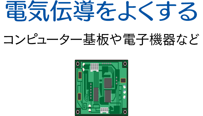 電気伝導をよくする　コンピューター基板や電子機器など