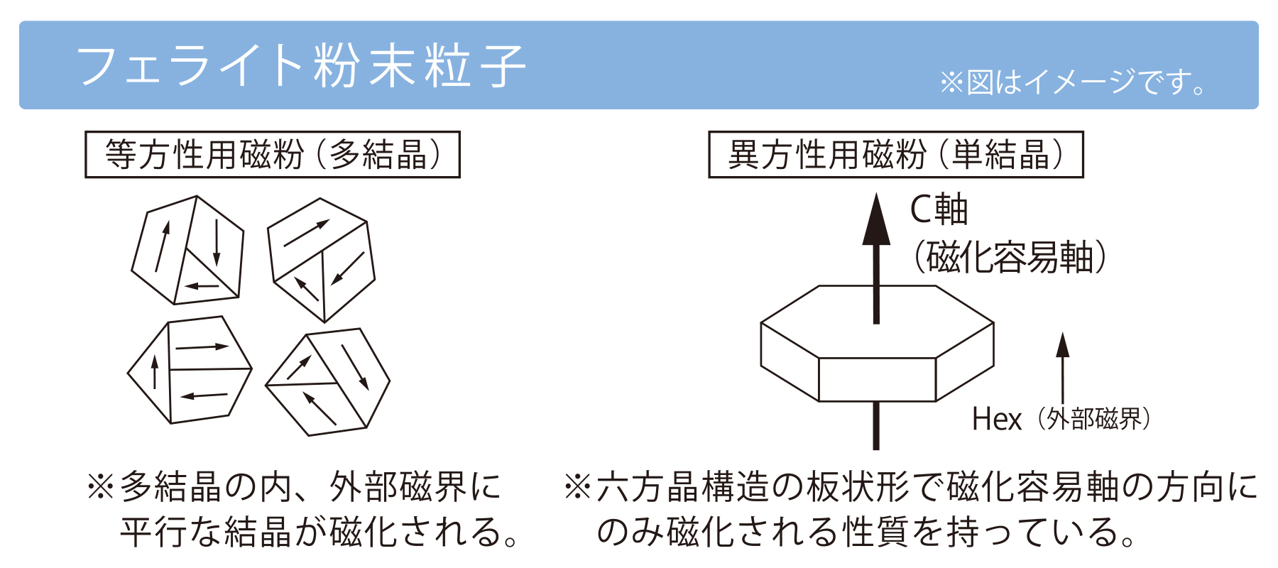 フェライト粉末粒子、多結晶と単結晶の違い