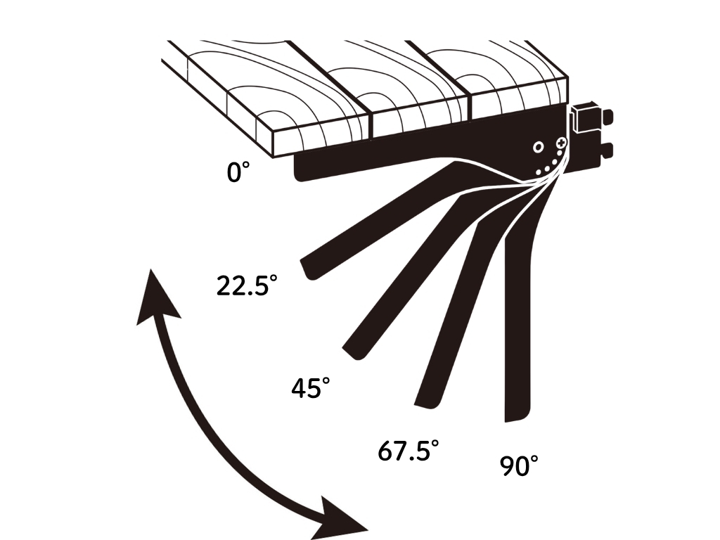 ピラシェルフリー棚受の変更可能角度